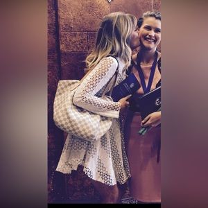 Long sleeve lace skater mini dress white nude s